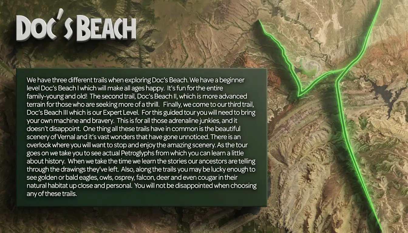 Doc's Beach trailhead sign on an Adventure Tours Vernal UTV tour near Vernal Utah