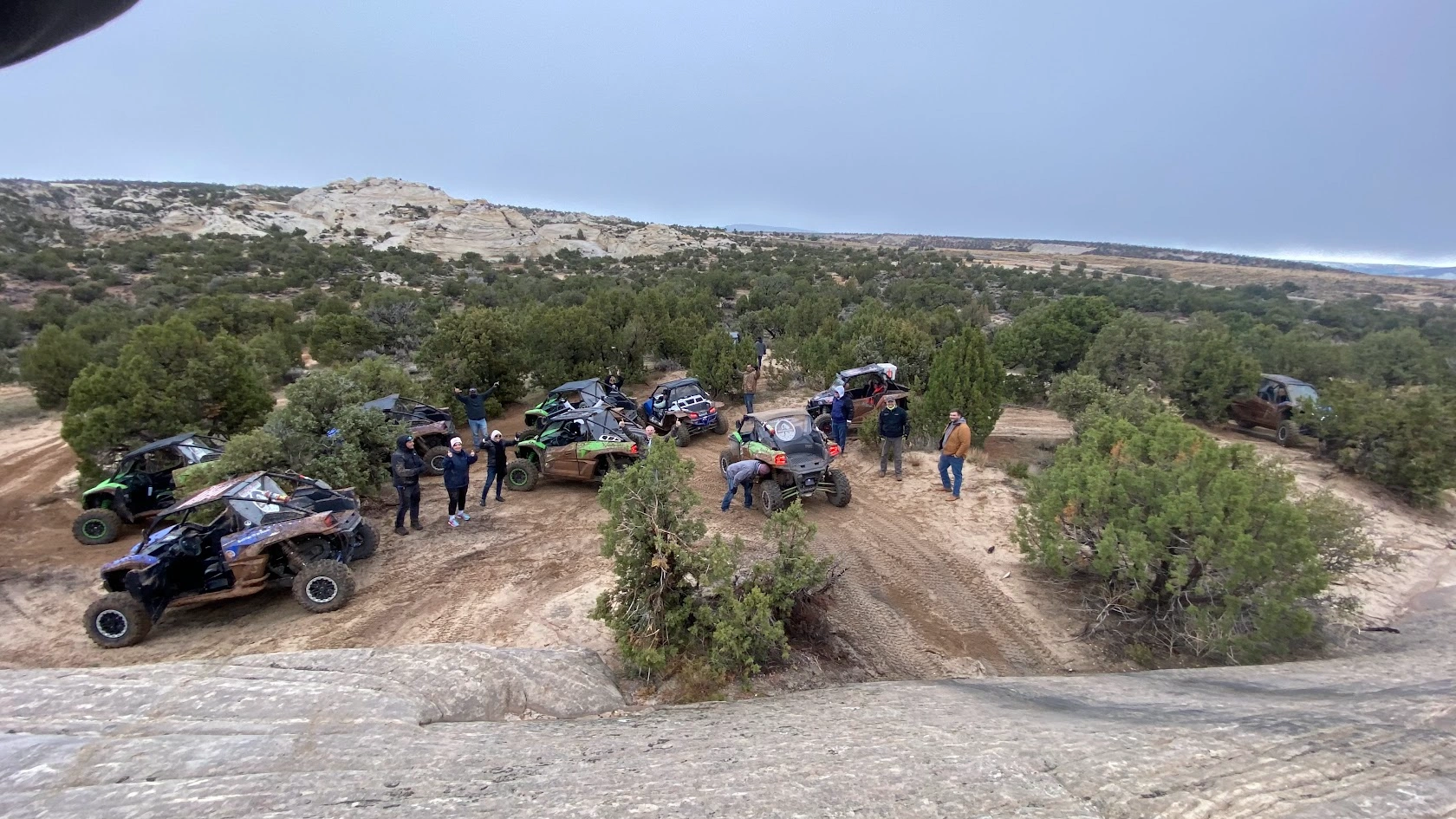 Tour group stopped with their side-by-side UTVs near Vernal Utah